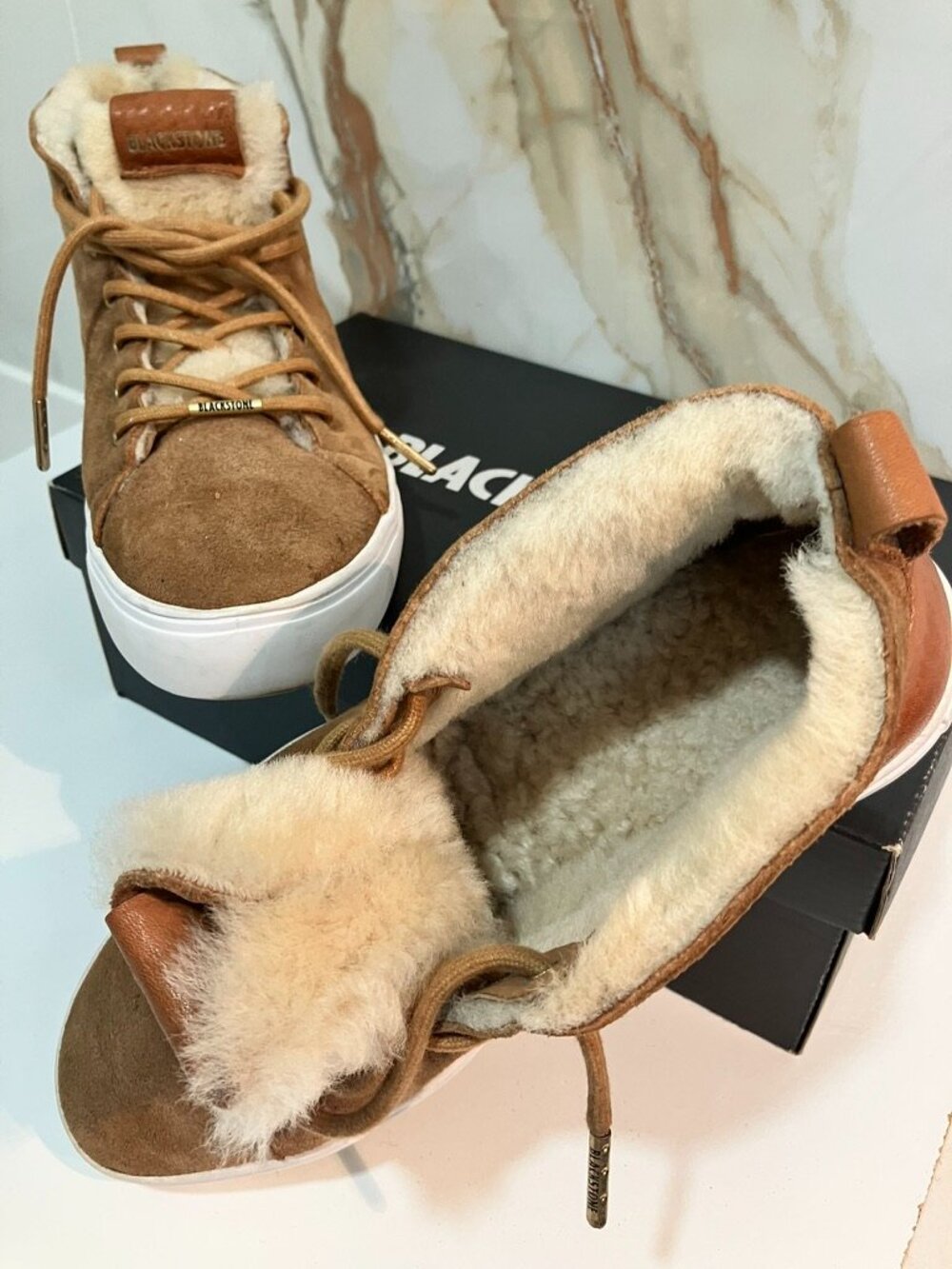 Blackstone Rust Suede Shearling Platform Sneaker Booties Size 38 / US 7.5